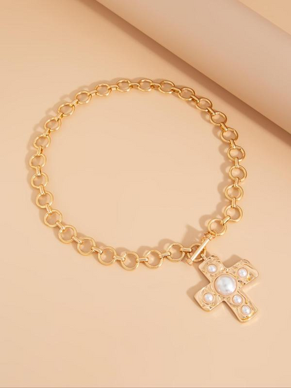 Pearl Cross Buckle Necklace