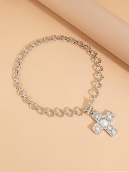 Pearl Cross Buckle Necklace