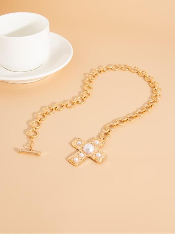 Pearl Cross Buckle Necklace
