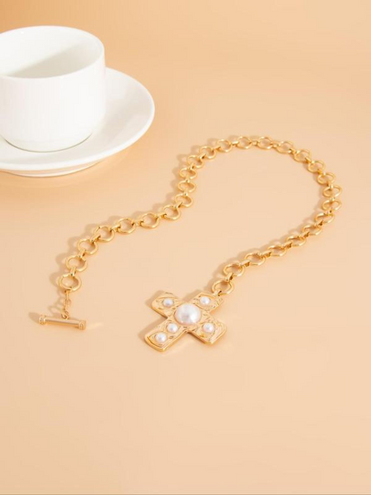 Pearl Cross Buckle Necklace