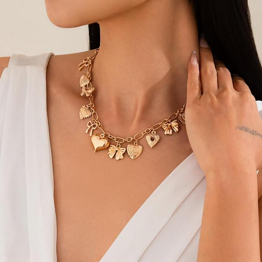 Heart Bow Charms Necklace