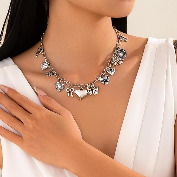Heart Bow Charms Necklace