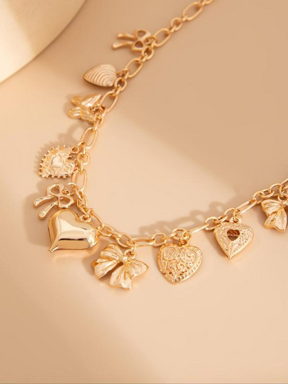 Heart Bow Charms Necklace