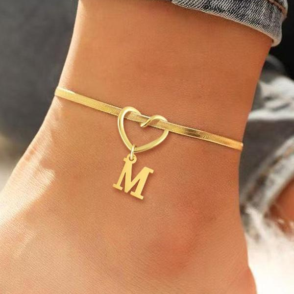 Dainty Heart Initial Anklet