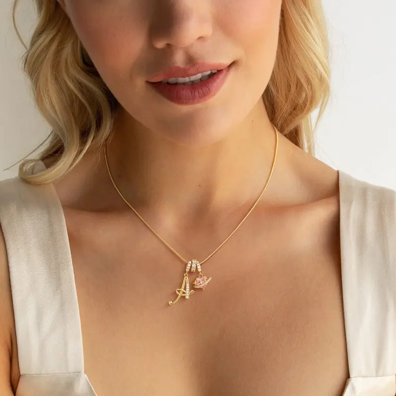 14k Initial Heart Charm Necklace