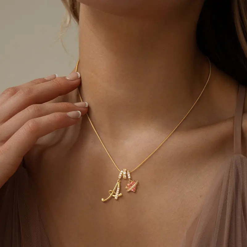 14k Initial Heart Charm Necklace