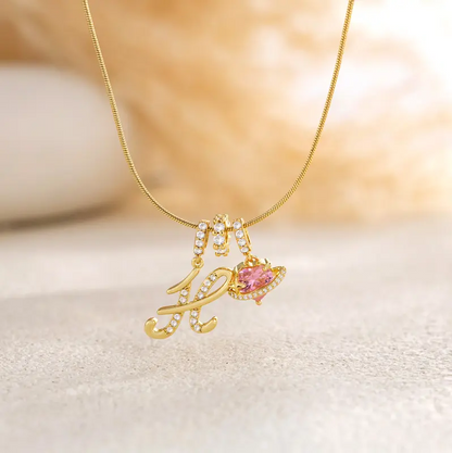 14k Initial Heart Charm Necklace