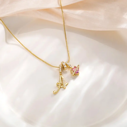 14k Initial Heart Charm Necklace