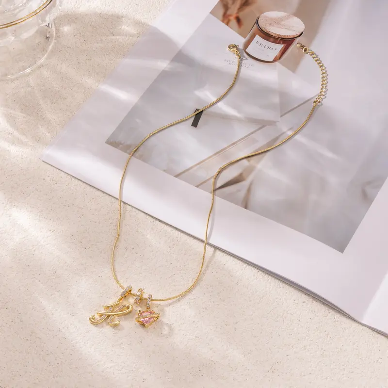 14k Initial Heart Charm Necklace