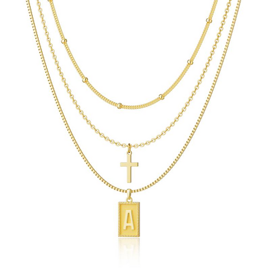 3pc Letter Cross Necklace Set