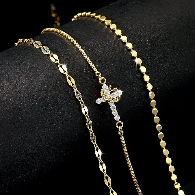 3pc Crown Cross Bracelet Set