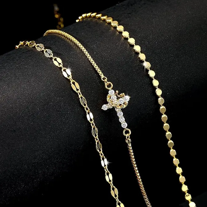 3pc Crown Cross Bracelet Set