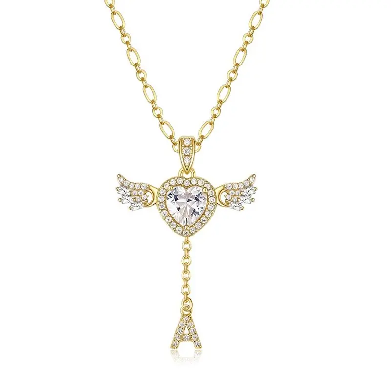 14k Angel Initial Necklace