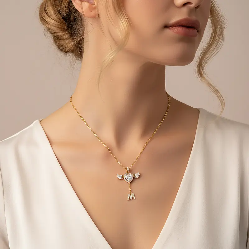 14k Angel Initial Necklace