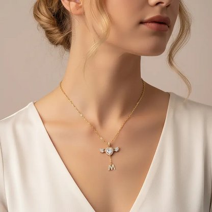 14k Angel Initial Necklace