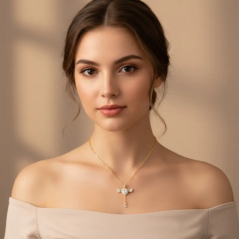 14k Angel Initial Necklace