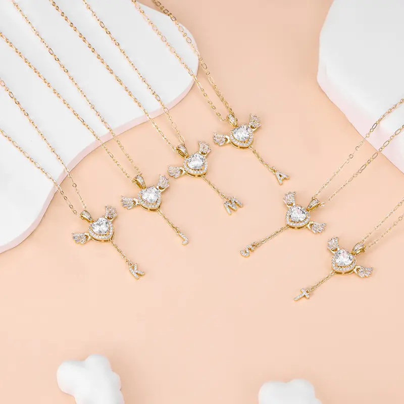 14k Angel Initial Necklace