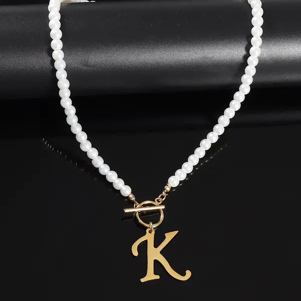 Pearl Initial Toggle Necklace