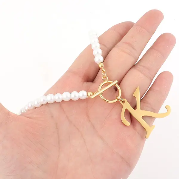 Pearl Initial Toggle Necklace