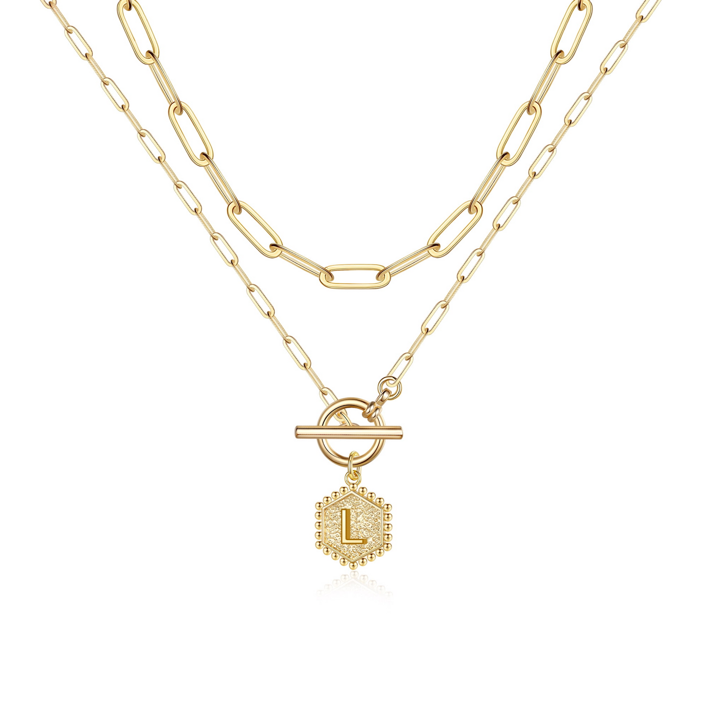 2pc Initial Toggle Necklace Set
