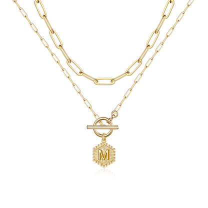 2pc Initial Toggle Necklace Set
