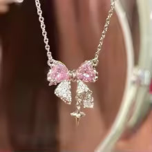 Sparkling Pink Bow Necklace