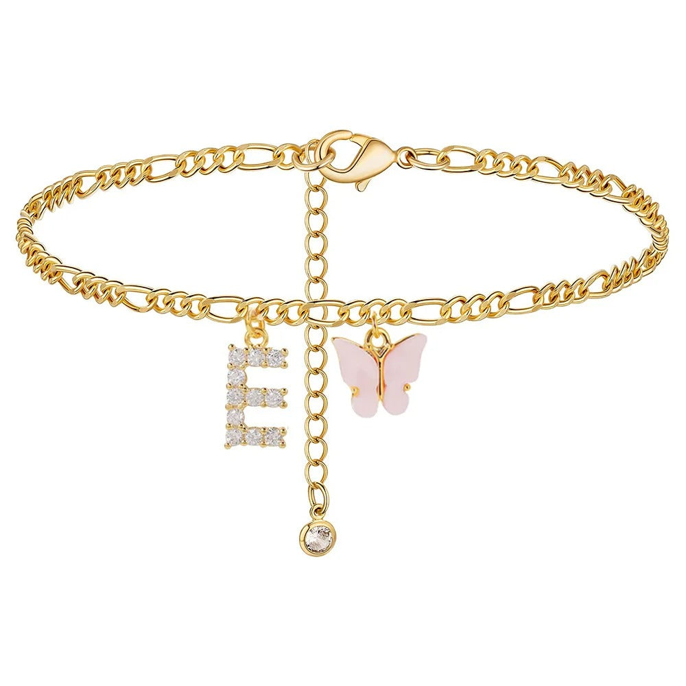 Dainty Butterfly Letter Initial Anklet