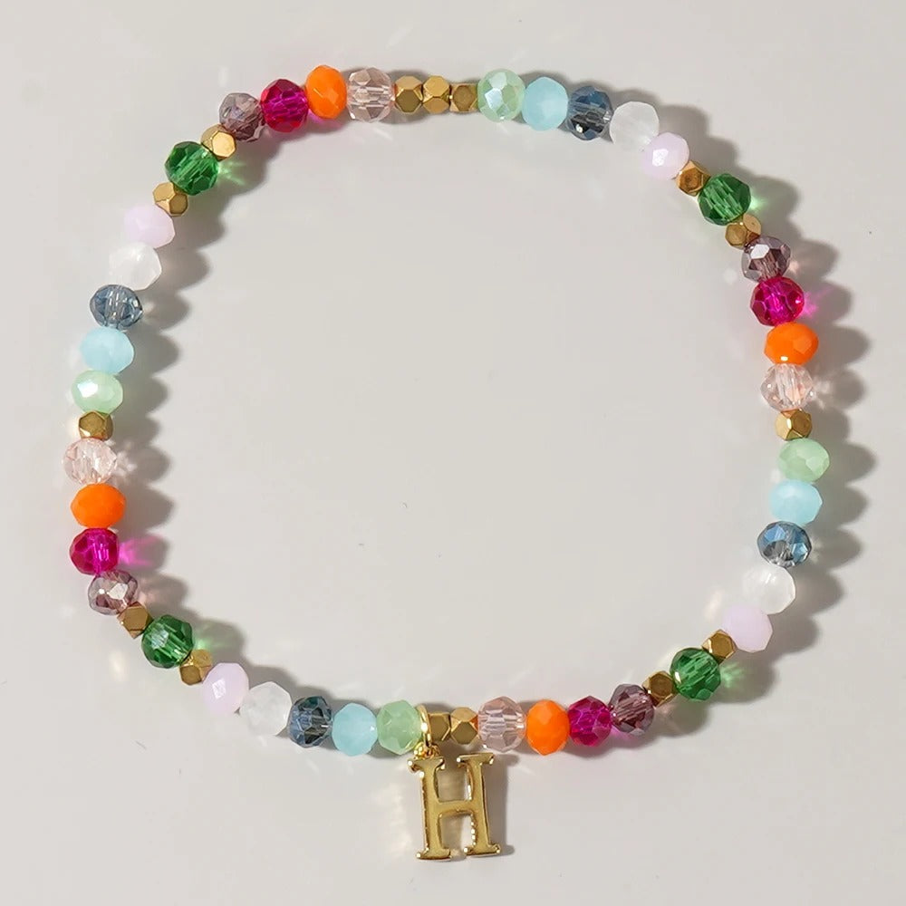 Rainbow Beaded Initial Bracelet