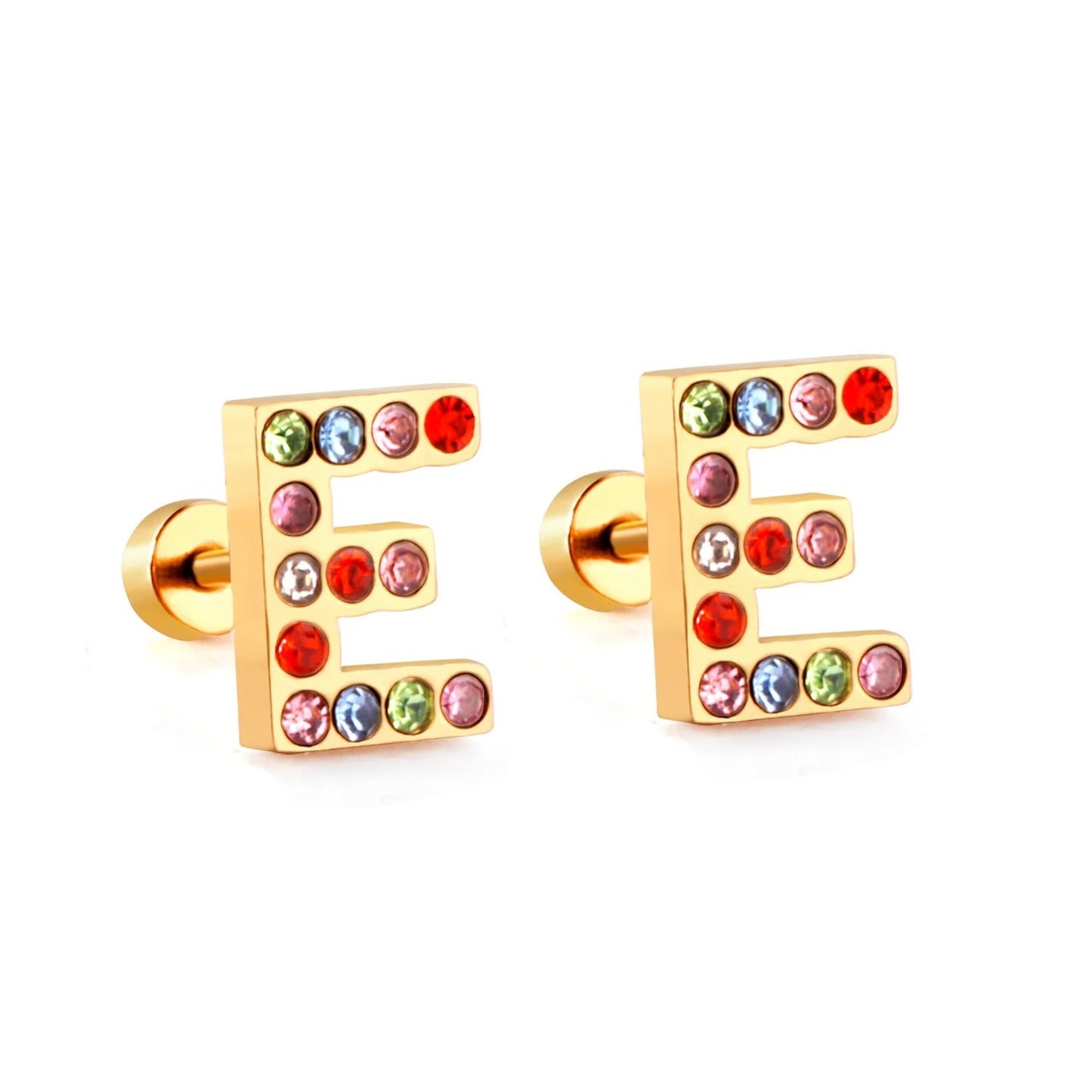 Rainbow Initial Letter Stud Earrings