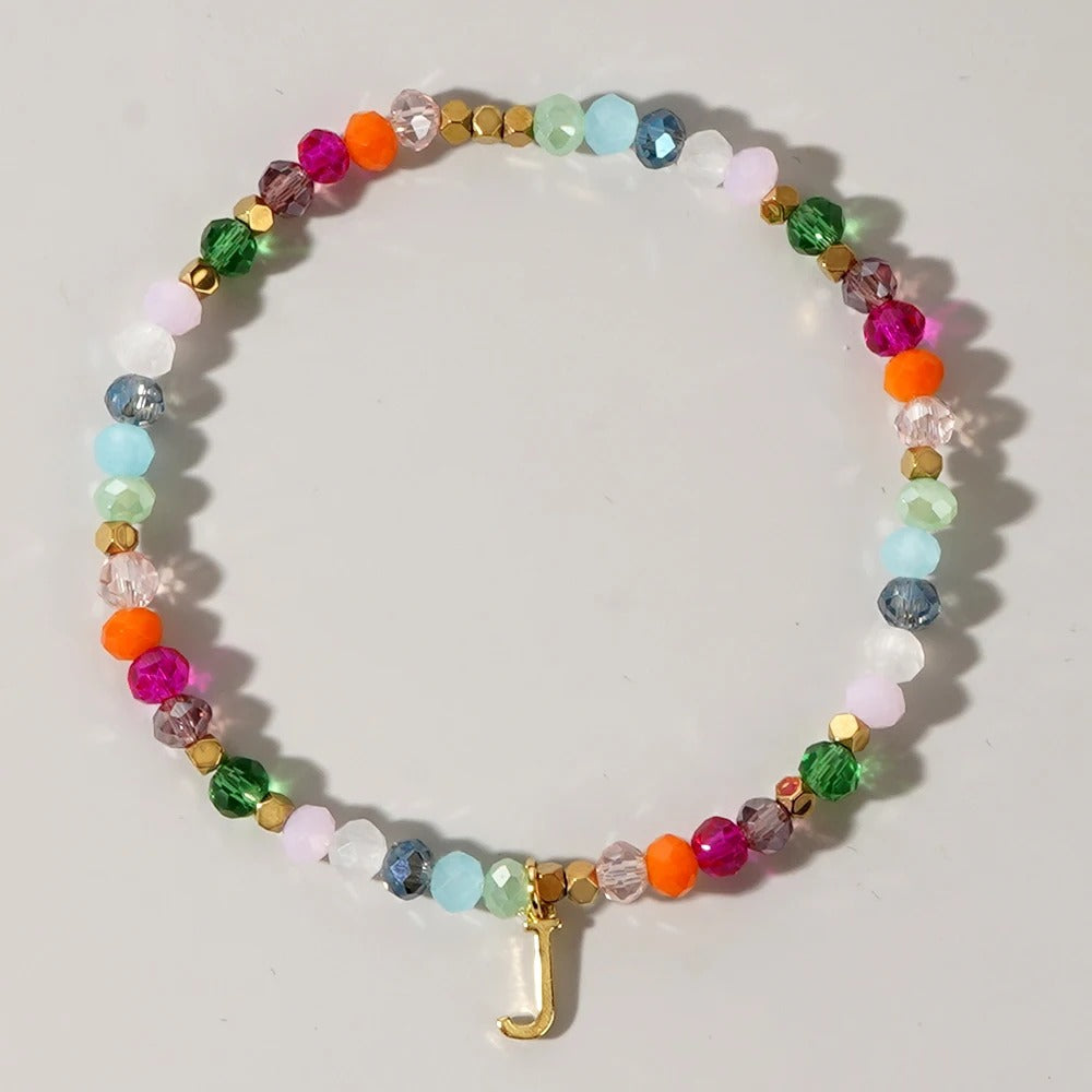 Rainbow Beaded Initial Bracelet