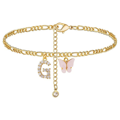 Dainty Butterfly Letter Initial Anklet