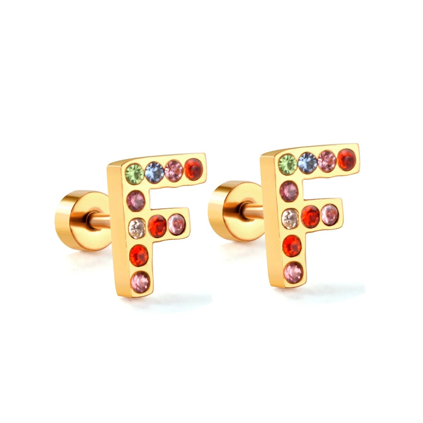 Rainbow Initial Letter Stud Earrings