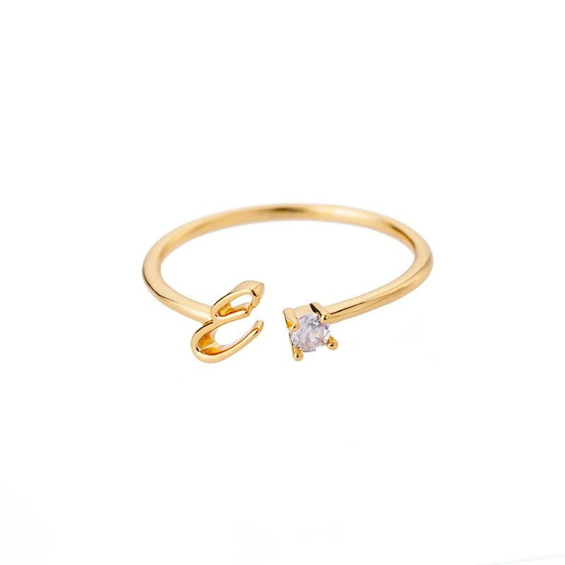 Adjustable Tiny Initial Letter Ring