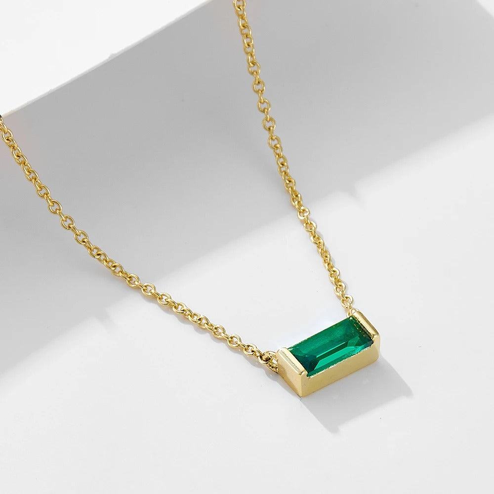 Minimal Baguette Square Birthstone Necklace