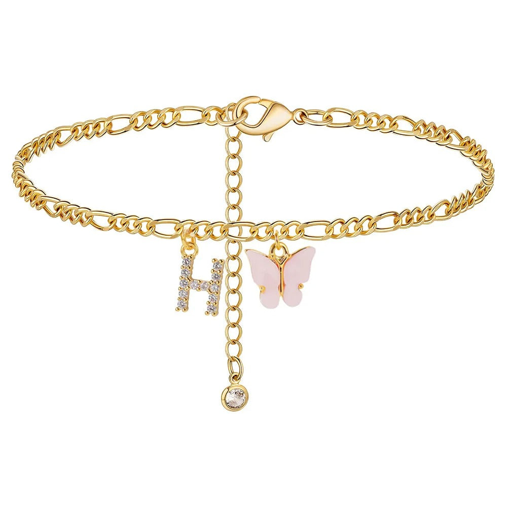 Dainty Butterfly Letter Initial Anklet