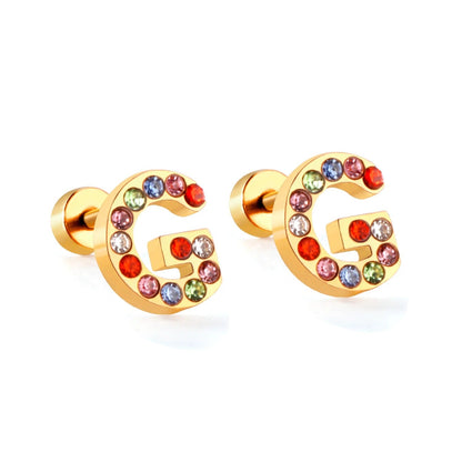 Rainbow Initial Letter Stud Earrings