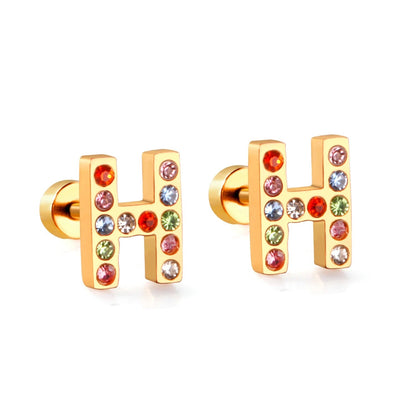 Rainbow Initial Letter Stud Earrings