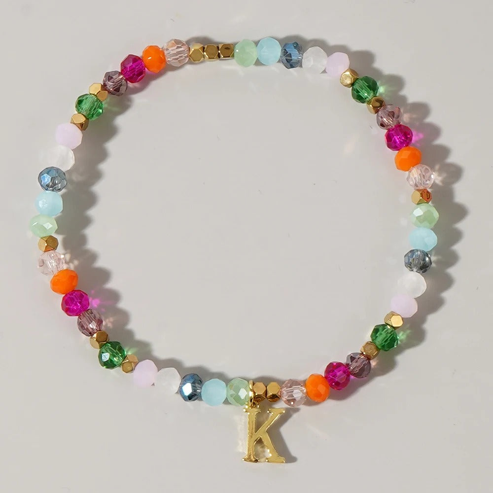 Rainbow Beaded Initial Bracelet