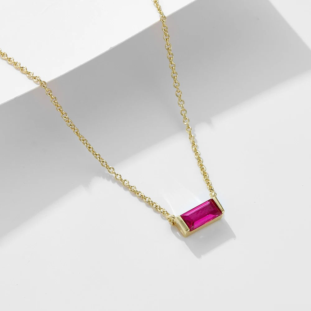 Minimal Baguette Square Birthstone Necklace
