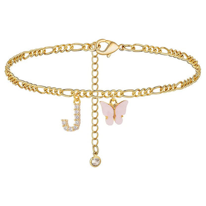 Dainty Butterfly Letter Initial Anklet