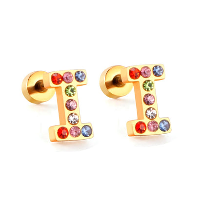 Rainbow Initial Letter Stud Earrings
