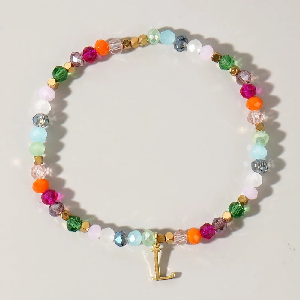 Rainbow Beaded Initial Bracelet