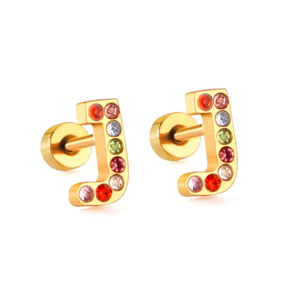 Rainbow Initial Letter Stud Earrings
