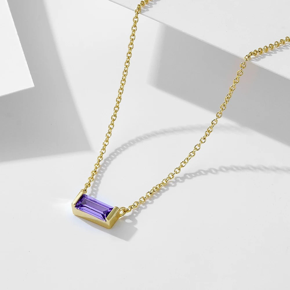 Minimal Baguette Square Birthstone Necklace