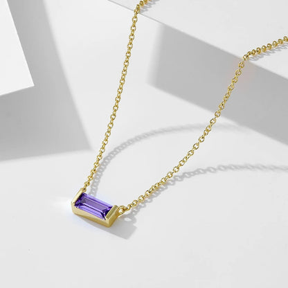 Minimal Baguette Square Birthstone Necklace