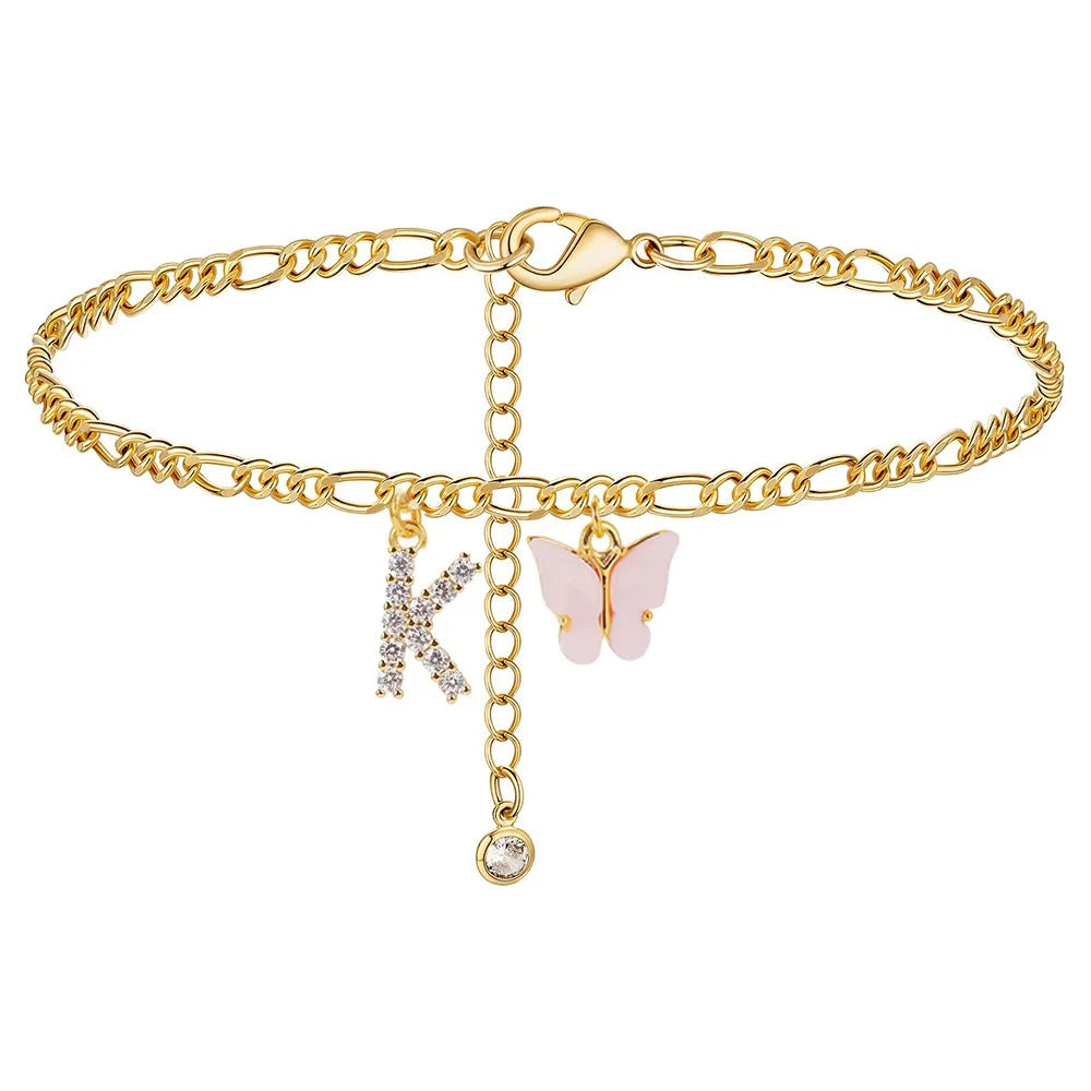 Dainty Butterfly Letter Initial Anklet