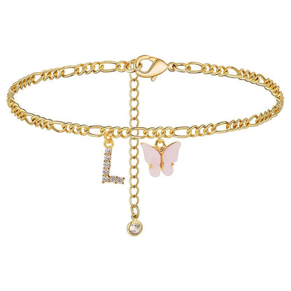 Dainty Butterfly Letter Initial Anklet