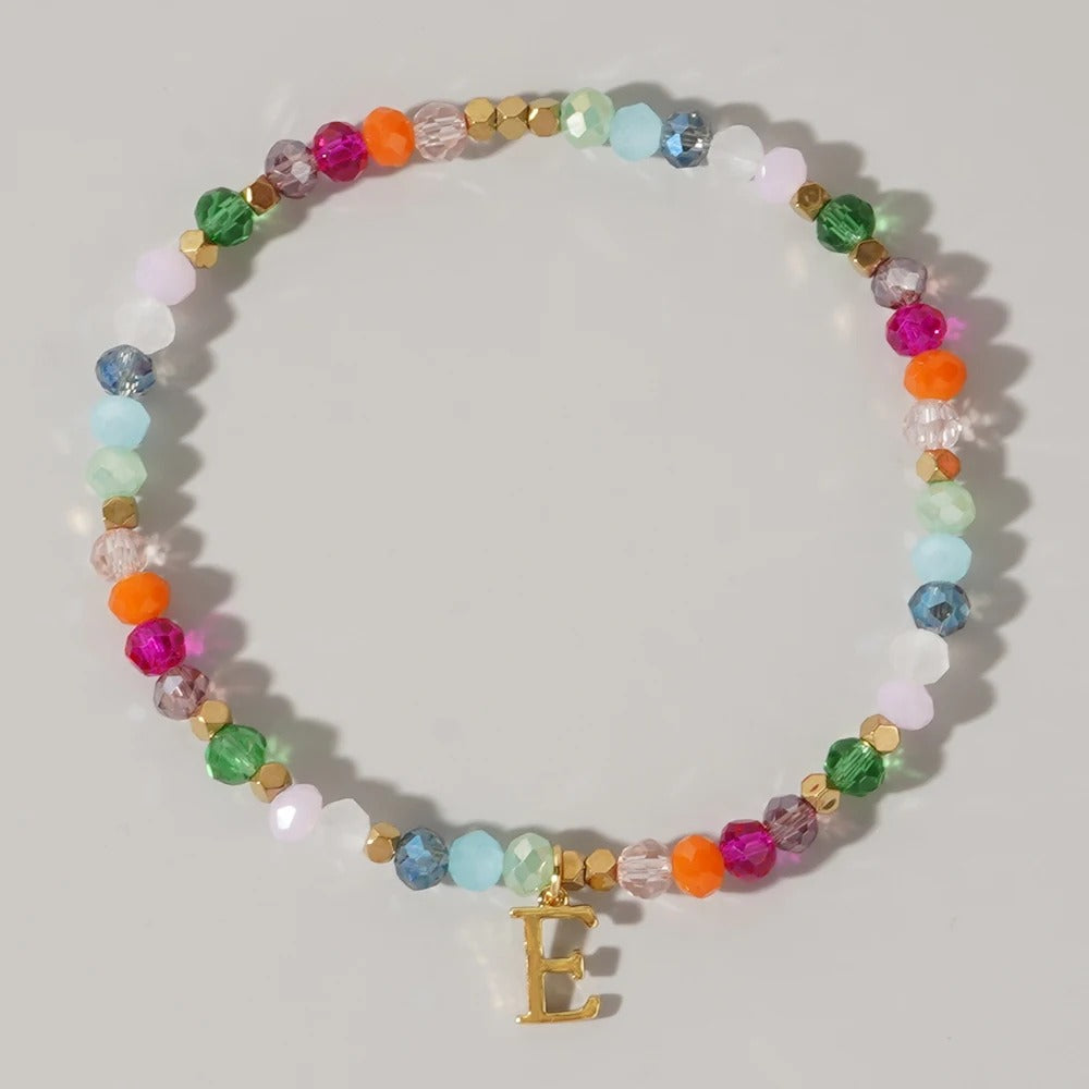 Rainbow Beaded Initial Bracelet