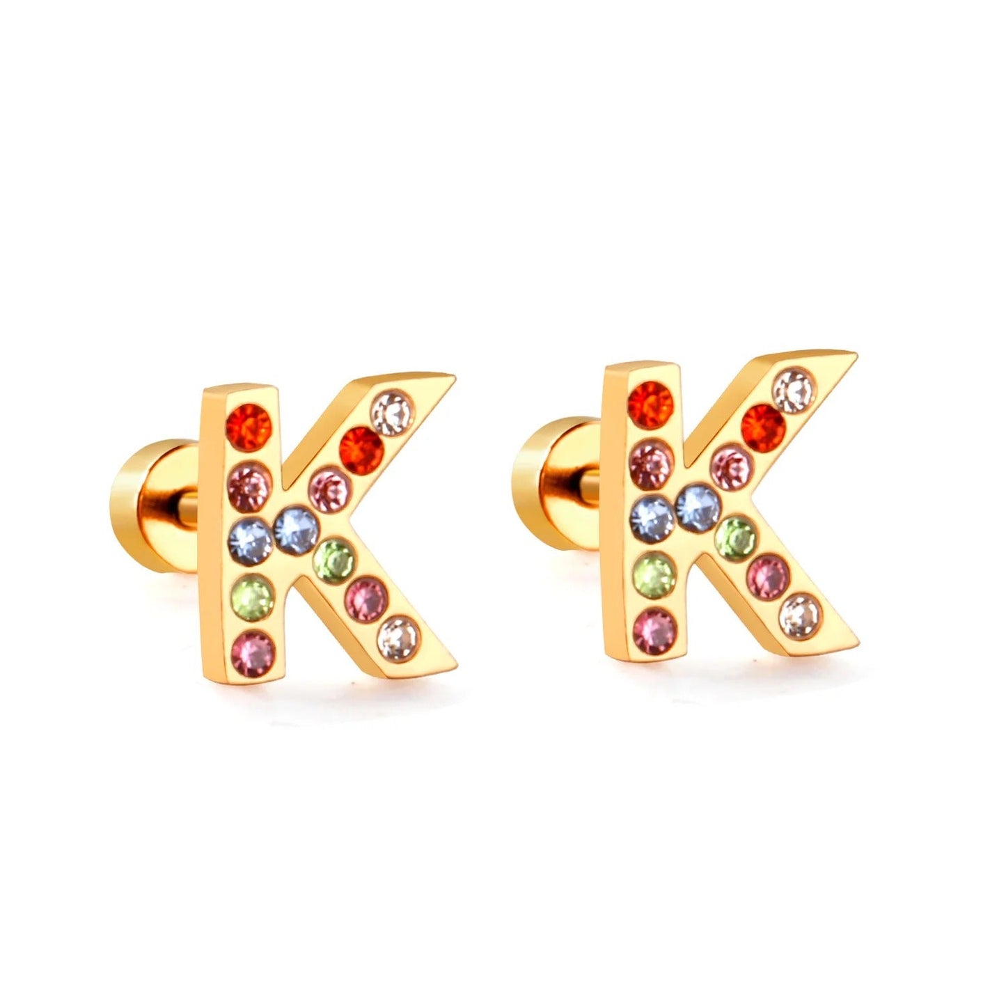 Rainbow Initial Letter Stud Earrings