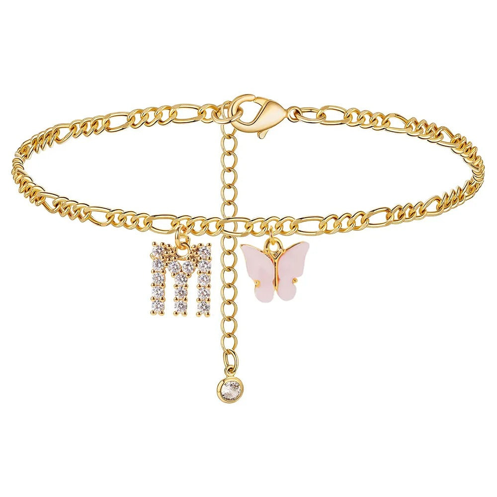 Dainty Butterfly Letter Initial Anklet